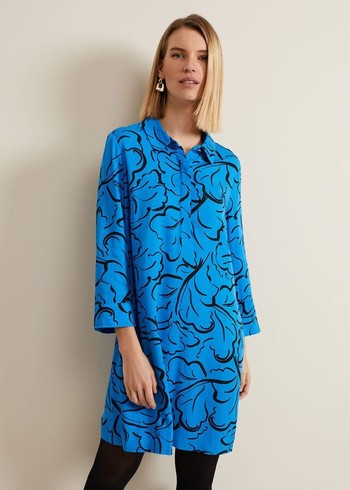 Phase Eight Marina Leaf Print Tunic Dress Blue Canada | CJKDUM-864